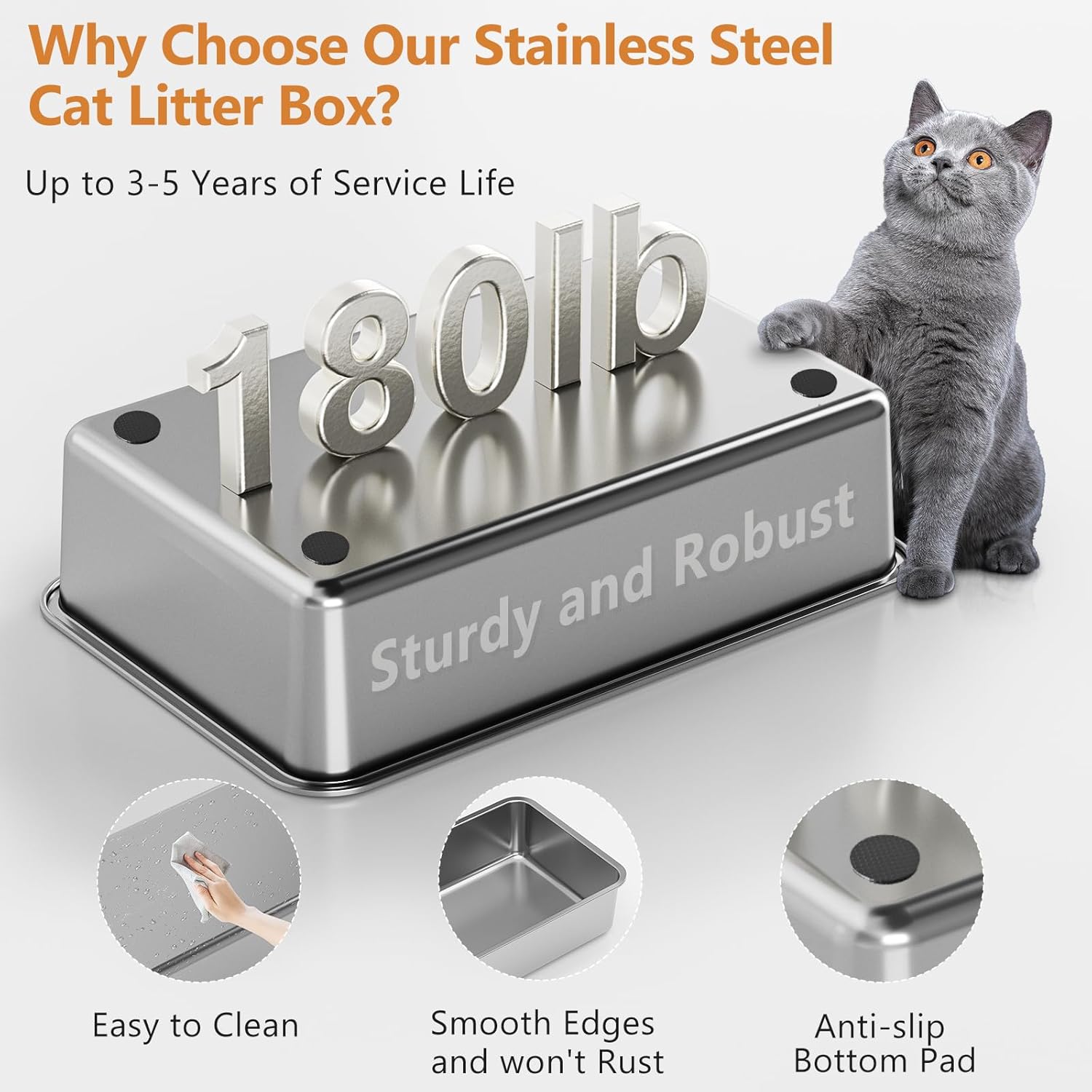 XL Stainless Steel Cat Litter Box - Image 3