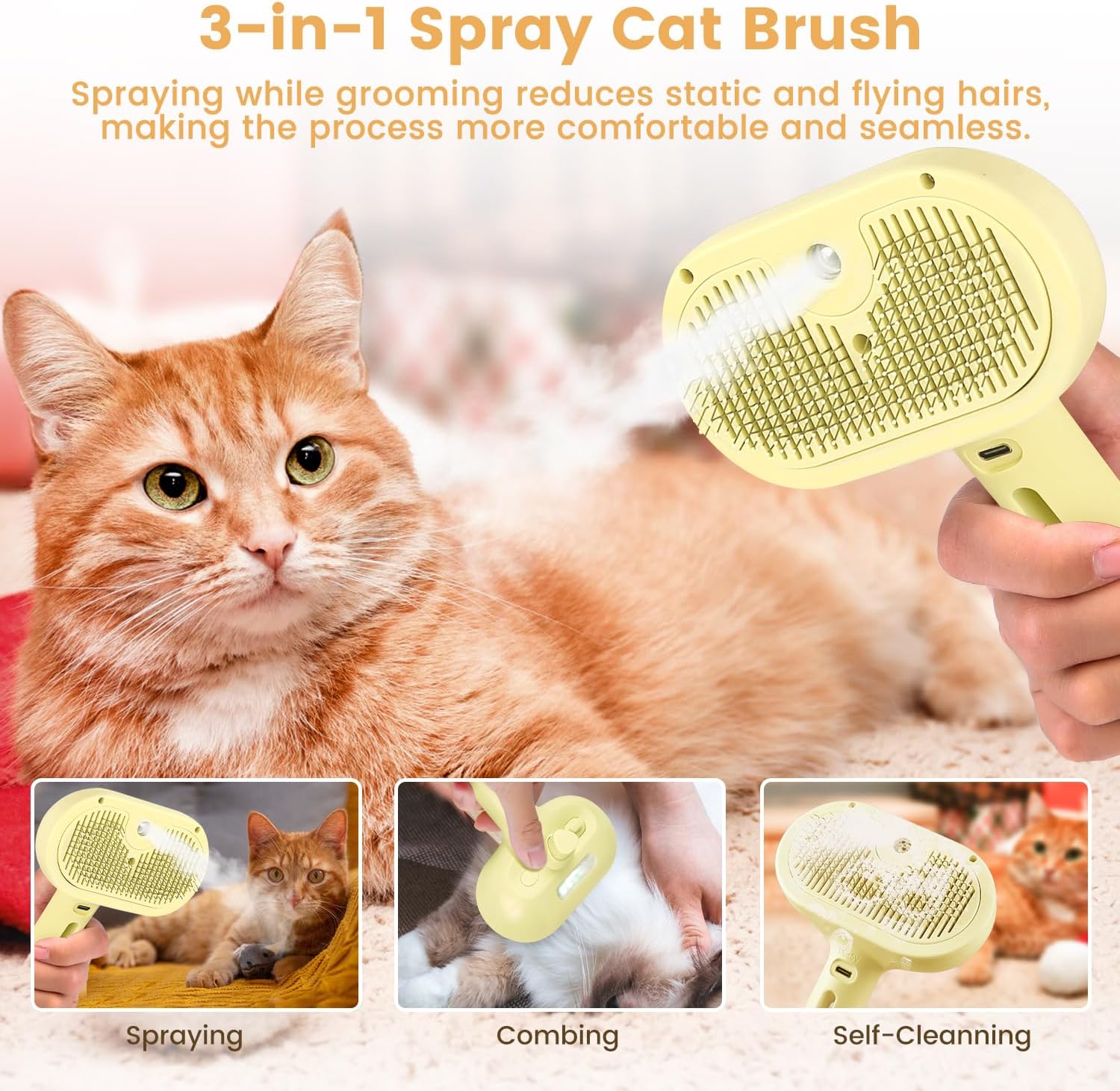 3-in-1 Pet Steam Grooming Brush - Image 2