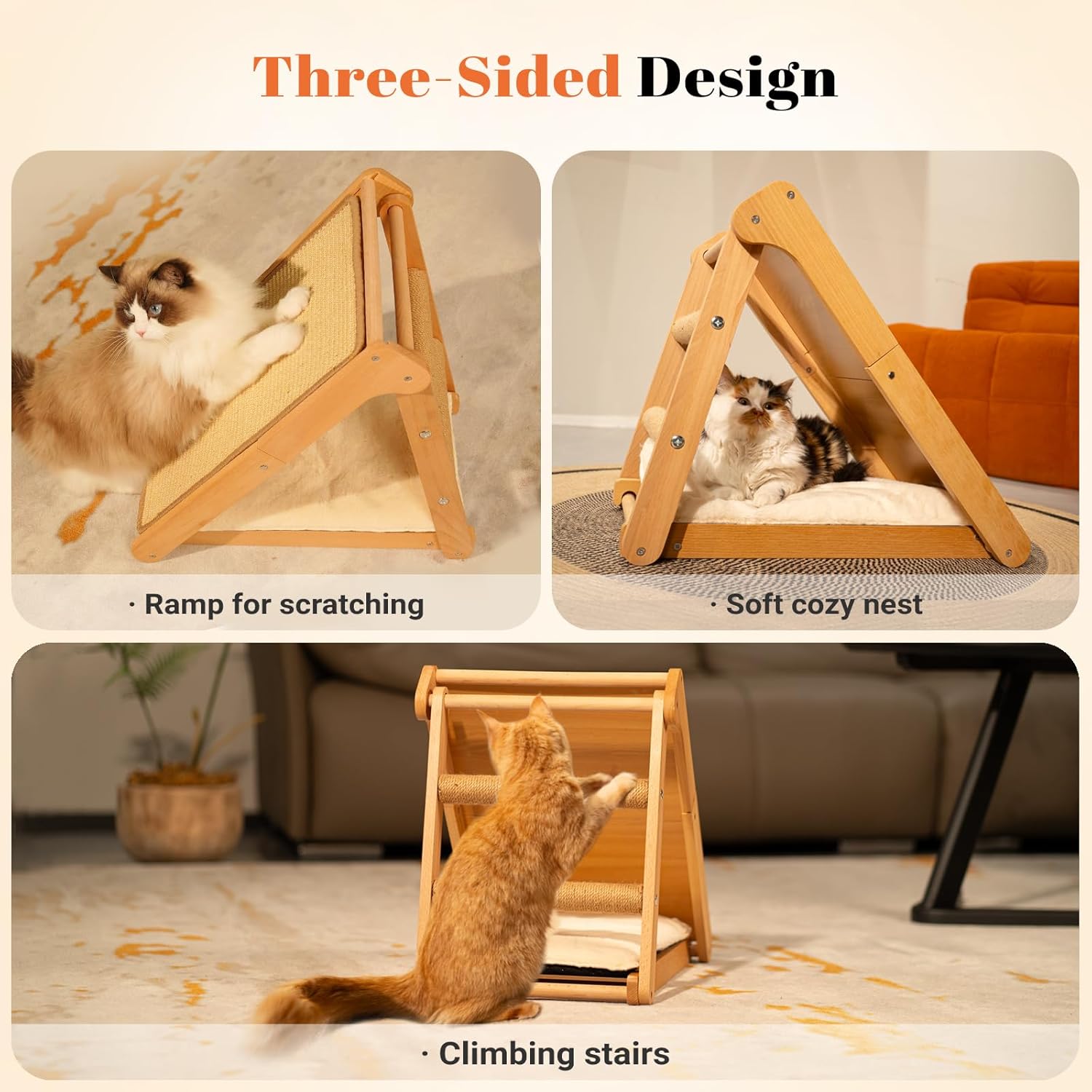 Foldable Cat Scratcher Ramp with Cushion - Image 3