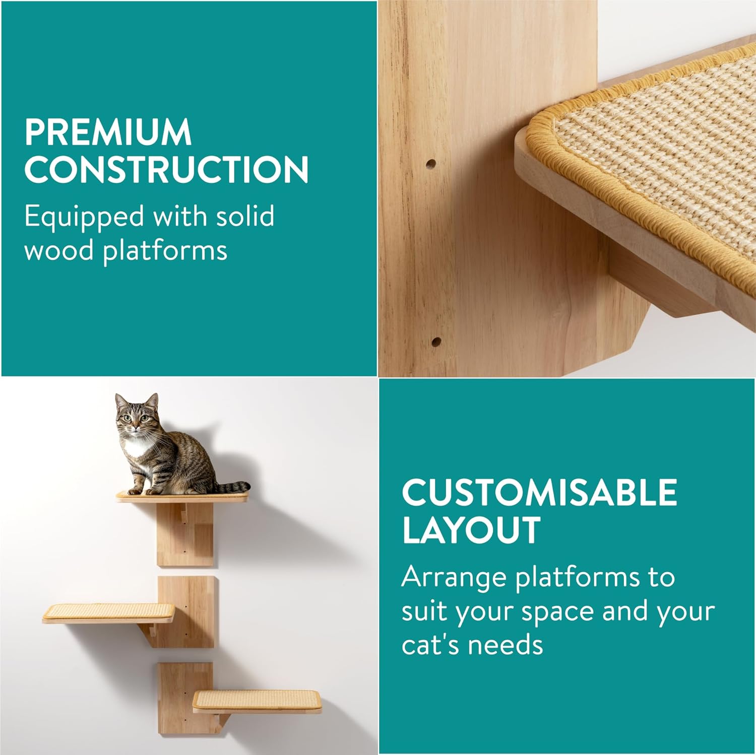 Wall-Mounted Wooden Cat Tree Set - Image 3